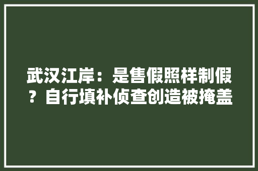武汉江岸：是售假照样制假？自行填补侦查创造被掩盖的原形