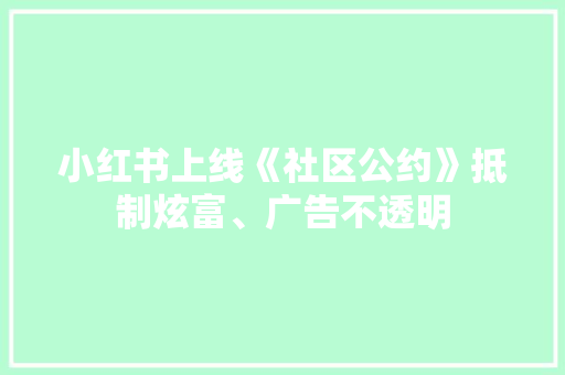 小红书上线《社区公约》抵制炫富、广告不透明