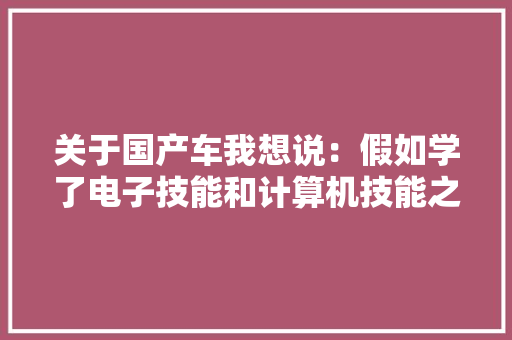关于国产车我想说：假如学了电子技能和计算机技能之后...