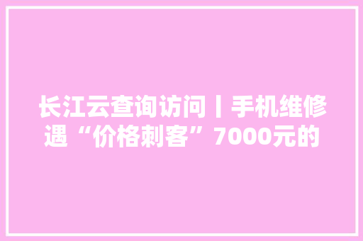 长江云查询访问丨手机维修遇“价格刺客”7000元的苹果手机维修费竟要14000元！