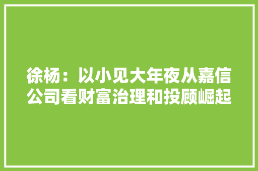 徐杨：以小见大年夜从嘉信公司看财富治理和投顾崛起
