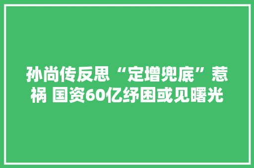 孙尚传反思“定增兜底”惹祸 国资60亿纾困或见曙光