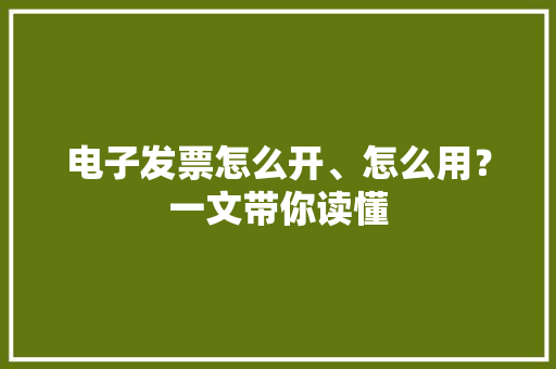 电子发票怎么开、怎么用？一文带你读懂
