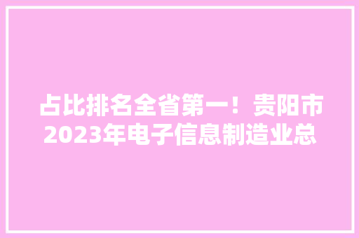 占比排名全省第一！贵阳市2023年电子信息制造业总产值估量达330亿元