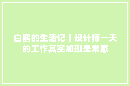白鹤的生活记｜设计师一天的工作其实加班是常态