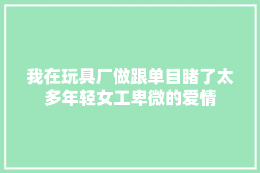 我在玩具厂做跟单目睹了太多年轻女工卑微的爱情