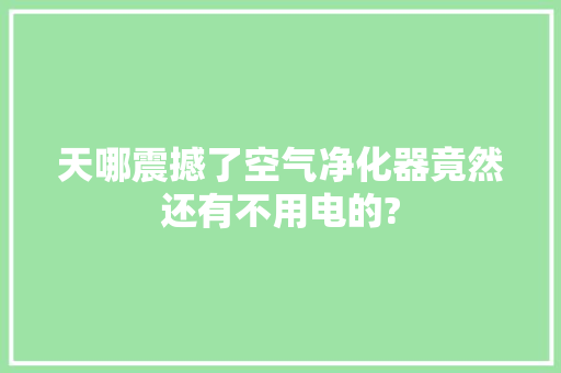 天哪震撼了空气净化器竟然还有不用电的?