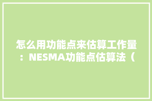 怎么用功能点来估算工作量：NESMA功能点估算法（上）