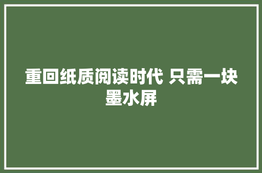 重回纸质阅读时代 只需一块墨水屏
