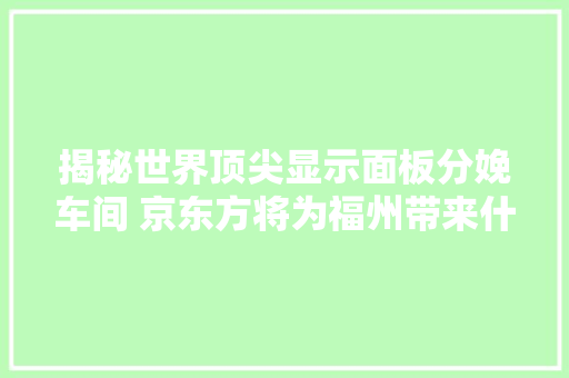 揭秘世界顶尖显示面板分娩车间 京东方将为福州带来什么?
