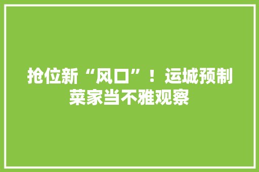 抢位新“风口”！运城预制菜家当不雅观察