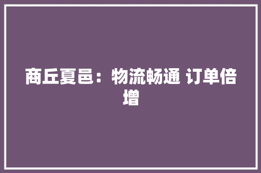 商丘夏邑：物流畅通 订单倍增