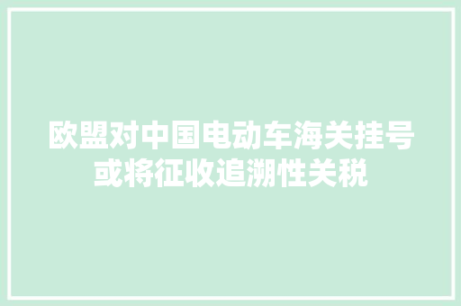 欧盟对中国电动车海关挂号或将征收追溯性关税