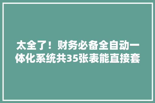 太全了！财务必备全自动一体化系统共35张表能直接套用