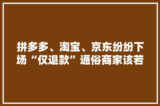拼多多、淘宝、京东纷纷下场“仅退款”通俗商家该若何维权