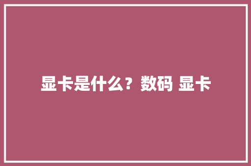 显卡是什么？数码 显卡