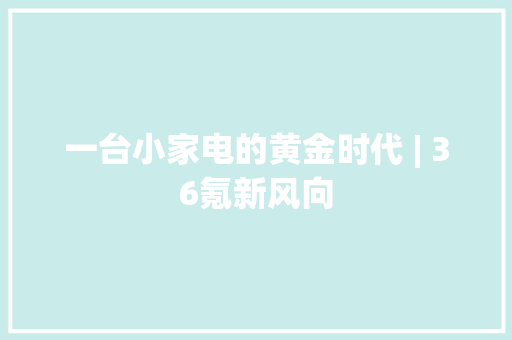 一台小家电的黄金时代 | 36氪新风向