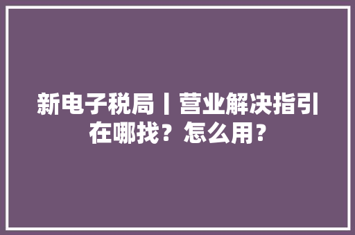 新电子税局丨营业解决指引在哪找？怎么用？