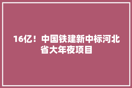 16亿！中国铁建新中标河北省大年夜项目