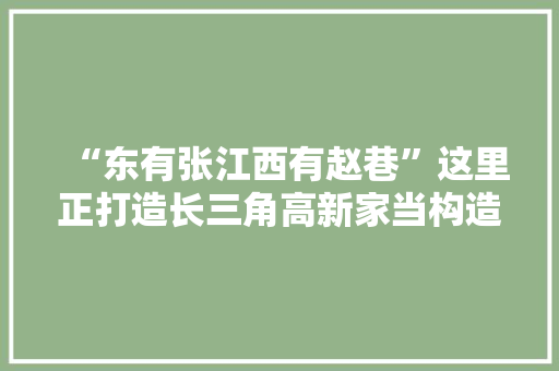 “东有张江西有赵巷”这里正打造长三角高新家当构造计策高地