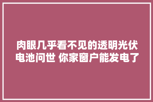 肉眼几乎看不见的透明光伏电池问世 你家窗户能发电了