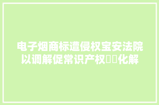 电子烟商标遭侵权宝安法院以调解促常识产权轇轕化解
