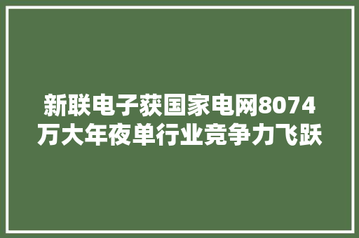 新联电子获国家电网8074万大年夜单行业竞争力飞跃提升