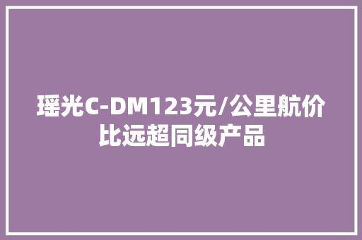 瑶光C-DM123元/公里航价比远超同级产品