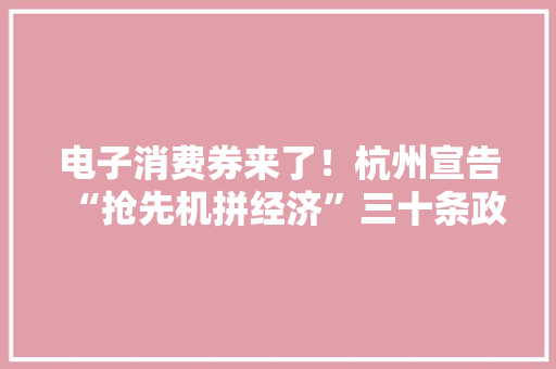 电子消费券来了！杭州宣告“抢先机拼经济”三十条政策举措和省外员工“十送”关爱行动