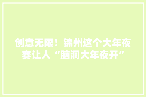 创意无限！锦州这个大年夜赛让人“脑洞大年夜开”