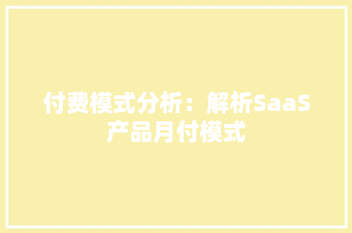 付费模式分析：解析SaaS产品月付模式