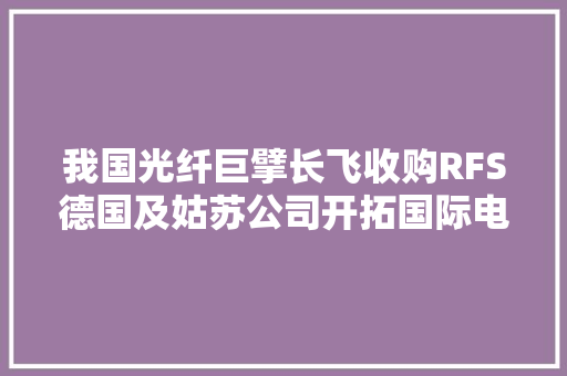 我国光纤巨擘长飞收购RFS德国及姑苏公司开拓国际电缆市场