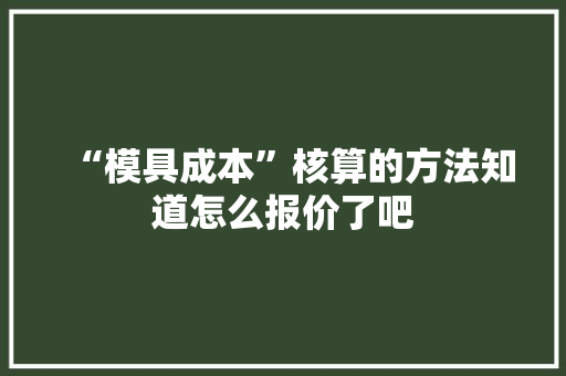 “模具成本”核算的方法知道怎么报价了吧