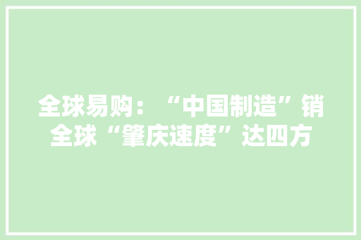 全球易购：“中国制造”销全球“肇庆速度”达四方