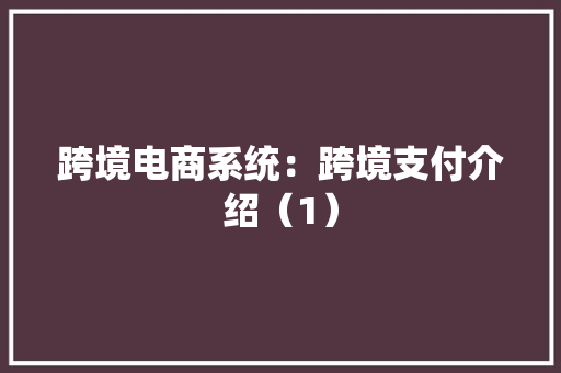 跨境电商系统：跨境支付介绍（1）