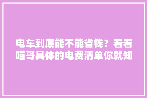 电车到底能不能省钱？看看喵哥具体的电费清单你就知道了