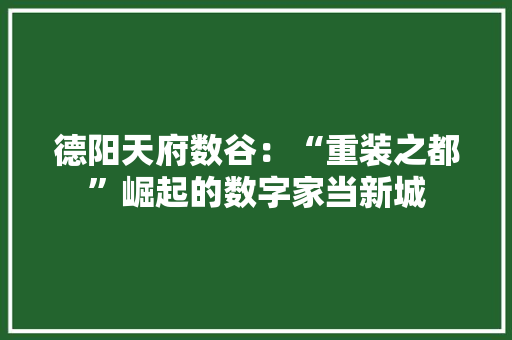 德阳天府数谷：“重装之都”崛起的数字家当新城