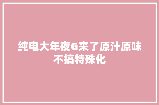 纯电大年夜G来了原汁原味不搞特殊化