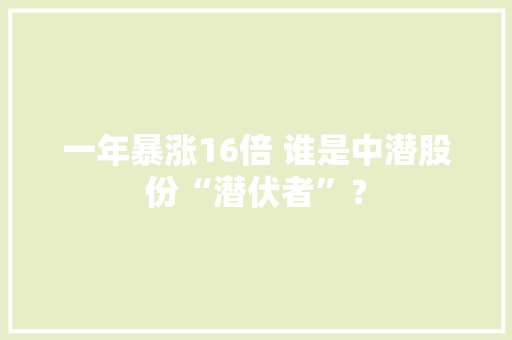一年暴涨16倍 谁是中潜股份“潜伏者”？
