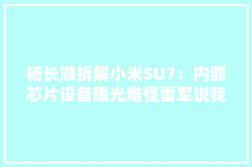杨长顺拆解小米SU7：内部芯片设备曝光难怪雷军说我们不缺芯