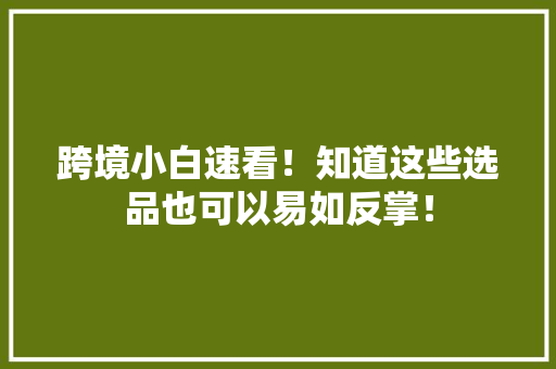 跨境小白速看！知道这些选品也可以易如反掌！