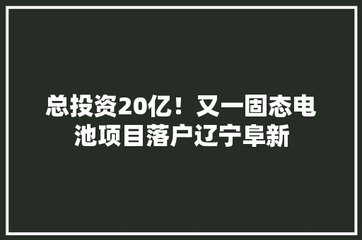总投资20亿！又一固态电池项目落户辽宁阜新