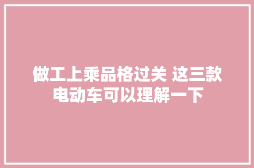 做工上乘品格过关 这三款电动车可以理解一下