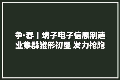 争·春丨坊子电子信息制造业集群雏形初显 发力抢跑新家当赛道