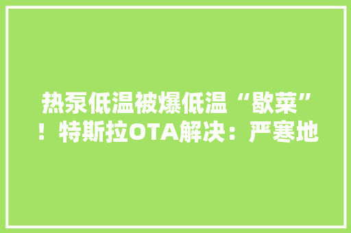 热泵低温被爆低温“歇菜”！特斯拉OTA解决：严寒地区-15℃仍可能失落效
