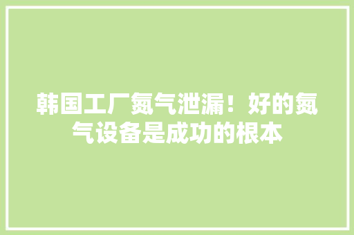 韩国工厂氮气泄漏！好的氮气设备是成功的根本