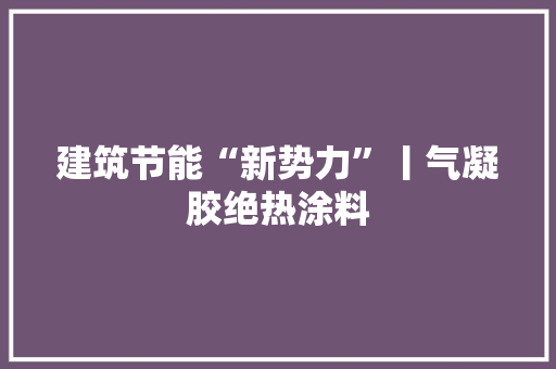 建筑节能“新势力”丨气凝胶绝热涂料