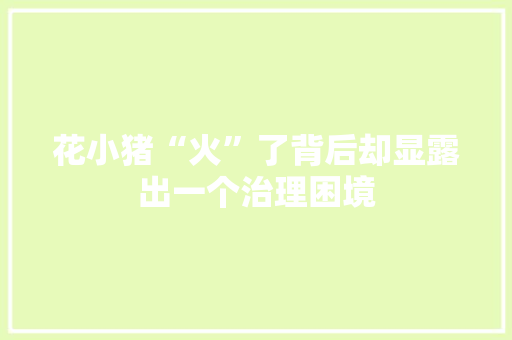 花小猪“火”了背后却显露出一个治理困境