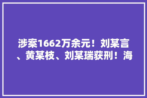 涉案1662万余元！刘某言、黄某枝、刘某瑞获刑！海口中院判了→