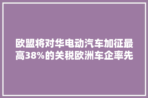 欧盟将对华电动汽车加征最高38%的关税欧洲车企率先否决